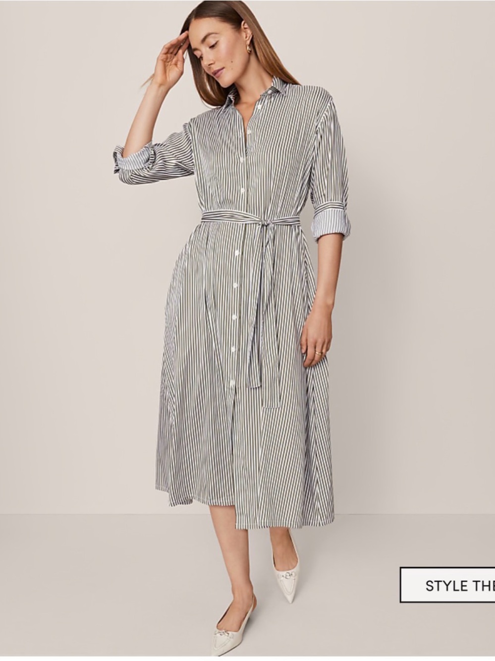 ANN TAYLOR Striped Collared Midi Shirtdress (Size: Petite Small)